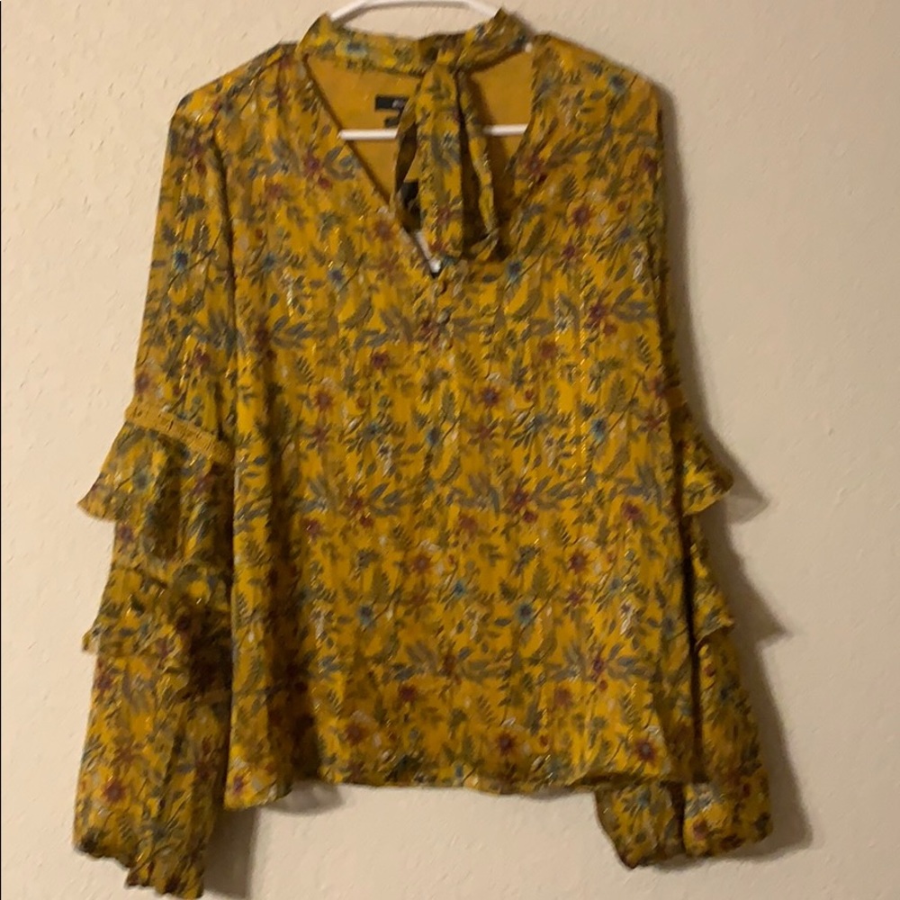 NWOT Miss Me $79 Mustard Yellow Lace Ruffle Blouse Size Large